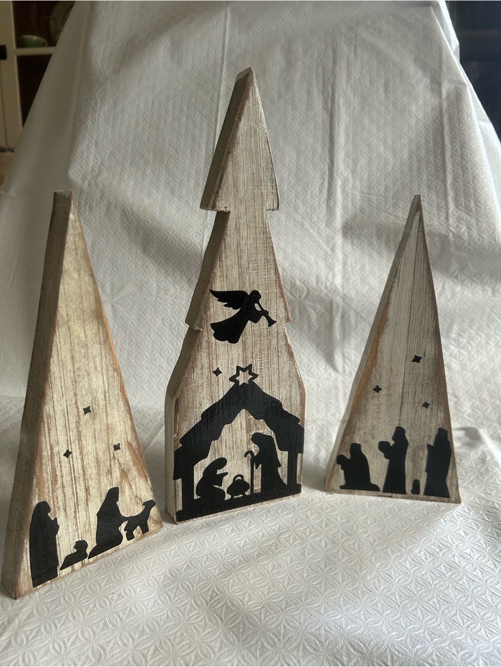 Wooden Nativity Tabletop Set - Rustic White and Black Holiday Decor